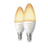 SET 2 becuri smart LED Philips, soclu E14, putere 5.2W, forma lumanare, lumina toate nuantele de alb, alimentare 220 - 240 V, "0