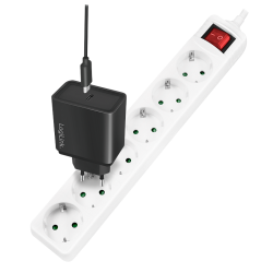 PRELUNGITOR LOGILINK, Schuko x 6, cablu 3G 1.5mm2, 230 V/16 A, 50 Hz, max. 3500 W, buton intrerupator iluminat, IP20, 1.5m, alb,