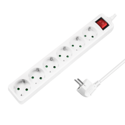 PRELUNGITOR LOGILINK, Schuko x 6, cablu 3G 1.5mm2, 230 V/16 A, 50 Hz, max. 3500 W, buton intrerupator iluminat, IP20, 1.5m, alb,