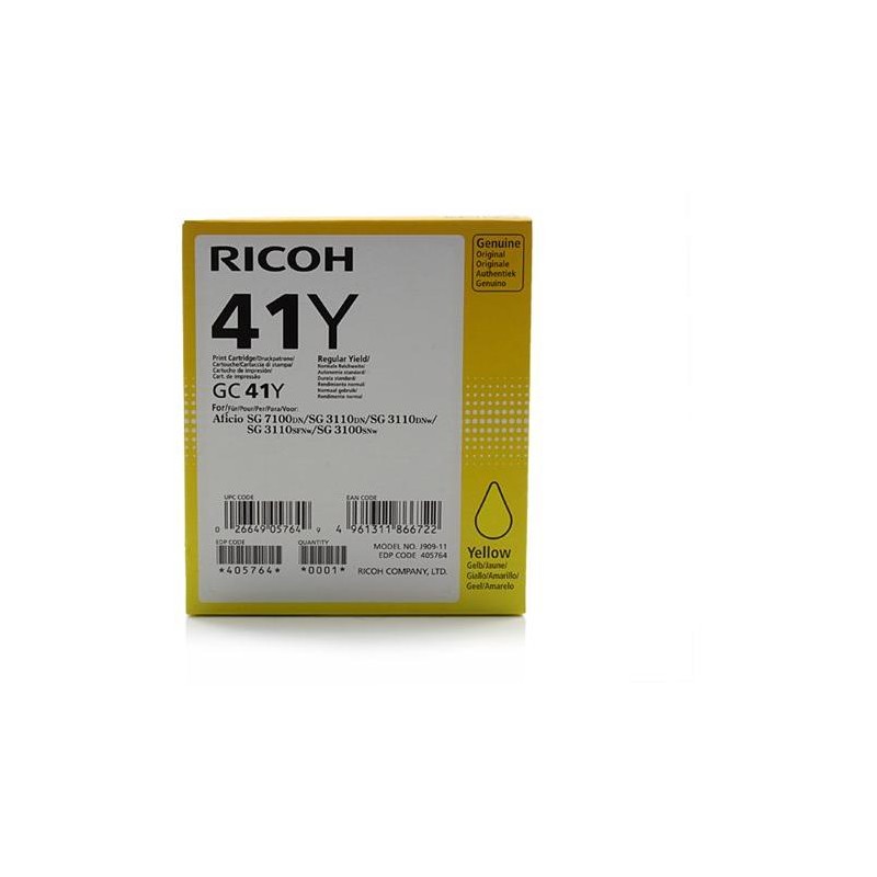 Cartus Cerneala Original RICOH Yellow, GC41Y, pentru SG 3100SNW|SG 3110DN|SG 3110DNW, 2.2K, (timbru verde 0.15 lei), "405764"