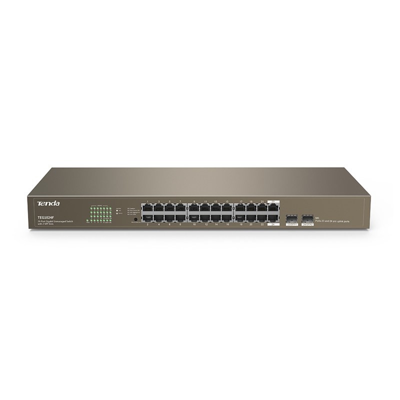 SWITCH Tenda 24 porturi Gigabit + 2 porturi SFP, carcasa metalica rackabil, "TEG1024F" (timbru verde 2 lei)
