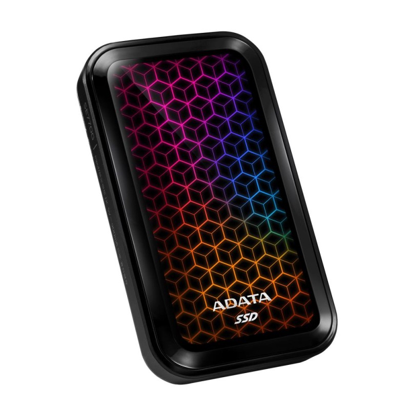 SSD extern ADATA SE770G,  512 GB, 2.5 inch, USB 3.2 Gen 2 w/ Type-C, R/W: 1000/800 MB/s, iluminare RGB "ASE770G-512GU32G2-CBK" (