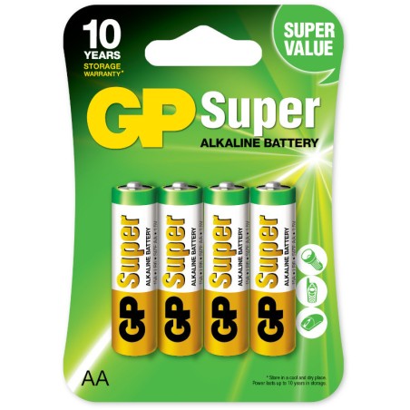 Baterie GP Batteries, Super Alcalina AA (LR6) 1.5V alcalina, blister 4 buc. "GP15A-2UE4" "GPPCA15AS015" (timbru verde 0.32 lei)