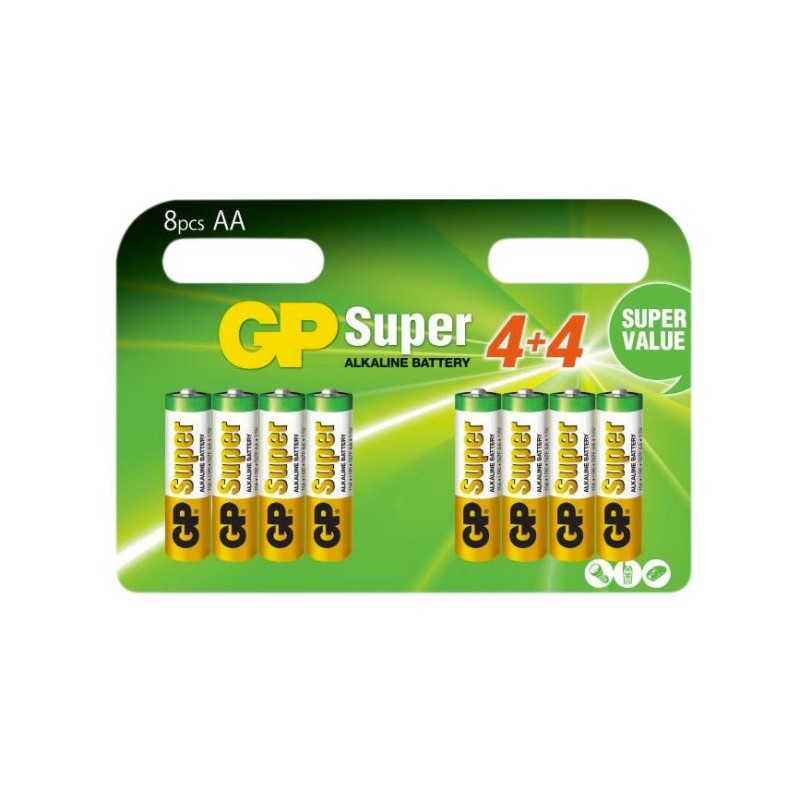 Baterie GP Batteries, Super Alcalina AA (LR6) 1.5V alcalina, blister 8 buc. "GP15A4/4-2PL8" "GPPCA15AS087" (timbru verde 0.64 le