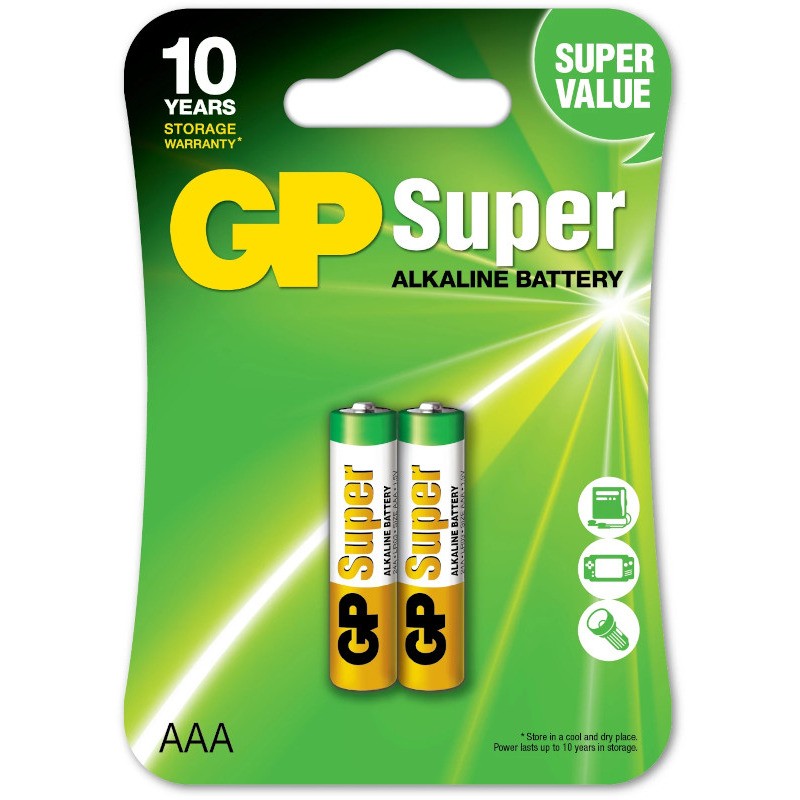 Baterie GP Batteries, Super Alcalina AAA (LR03) 1.5V alcalina, blister 2 buc. "GP24A-2UE2" "GPPCA24AS012" (timbru verde 0.16 lei