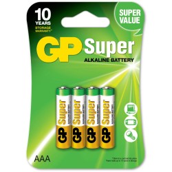 Baterie GP Batteries, Super Alcalina AAA (LR03) 1.5V alcalina, blister 4 buc. "GP24A-2UE4" "GPPCA24AS013" (timbru verde 0.32 lei