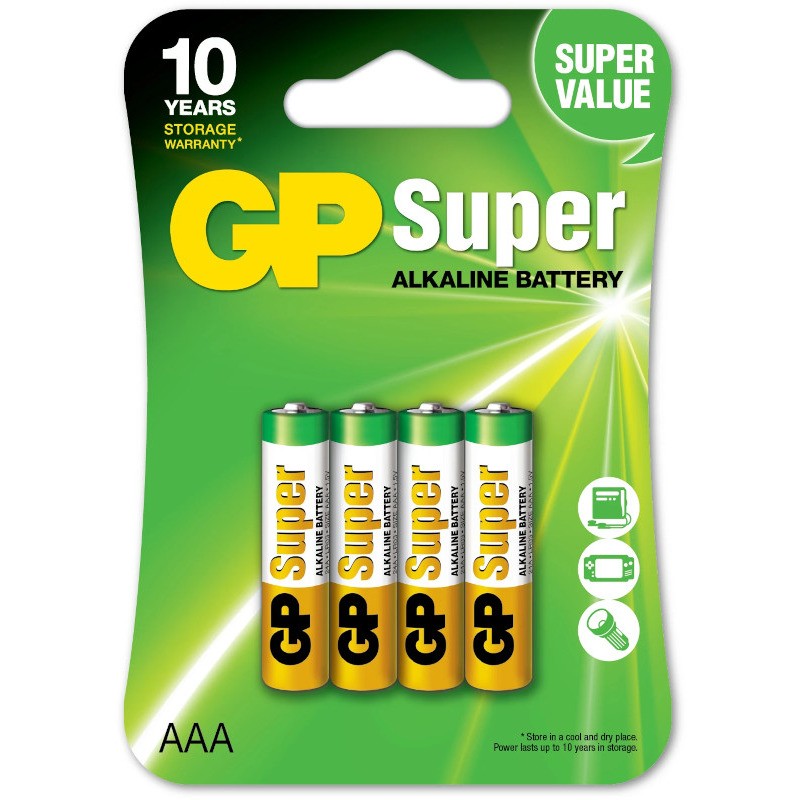 Baterie GP Batteries, Super Alcalina AAA (LR03) 1.5V alcalina, blister 4 buc. "GP24A-2UE4" "GPPCA24AS013" (timbru verde 0.32 lei