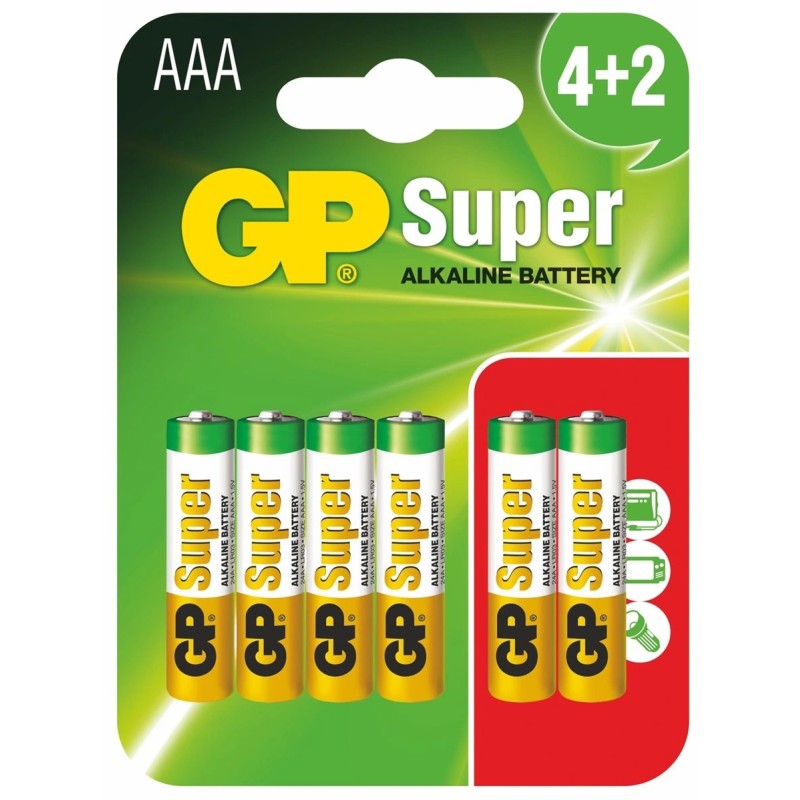 Baterie GP Batteries, Super Alcalina AAA (LR03) 1.5V alcalina, blister 6 buc. "GP24A4/2-2UE6" "GPPCA24AS065" - 333586 (timbru ve