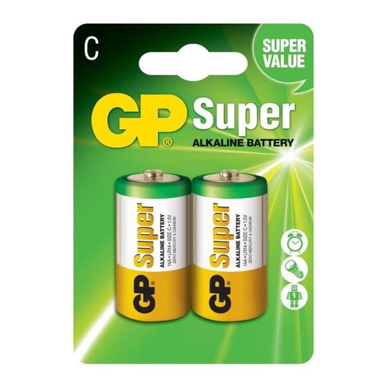 Baterie GP Batteries, Super Alcalina C (LR14) 1.5V alcalina, blister 2 buc. "GP14A-2UE2" "GPPCA14AS003" - 16370 (timbru verde 0.