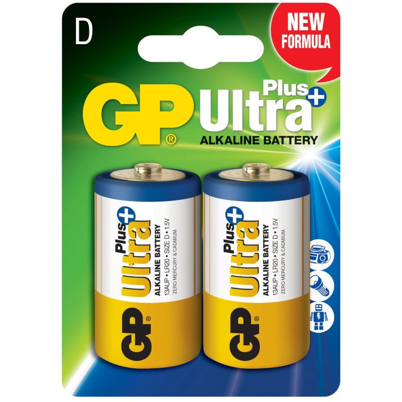 Baterie GP Batteries, Ultra+ Alcalina D (LR20) 1.5V alcalina, blister 2 buc. "GP13AUP-2UE2" "GPPCA13UP011" (timbru verde 0.16 le
