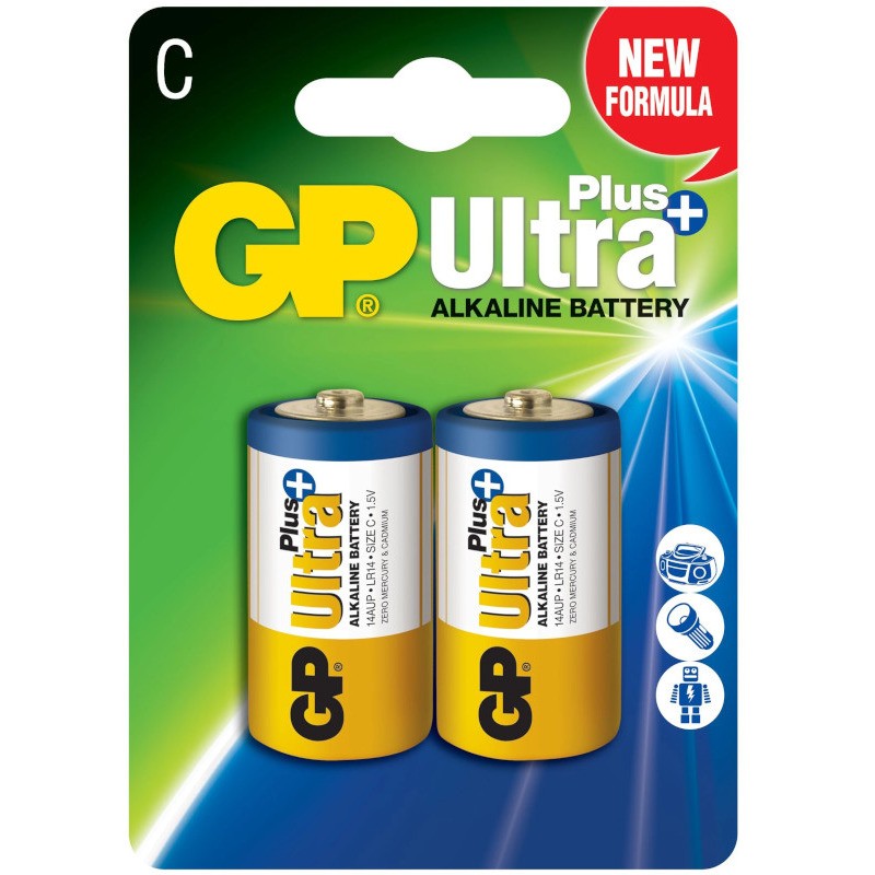 Baterie GP Batteries, Ultra+ Alcalina C (LR14) 1.5V alcalina, blister 2 buc. "GP14AUP-2UE2" "GPPCA14UP011" (timbru verde 0.16 le