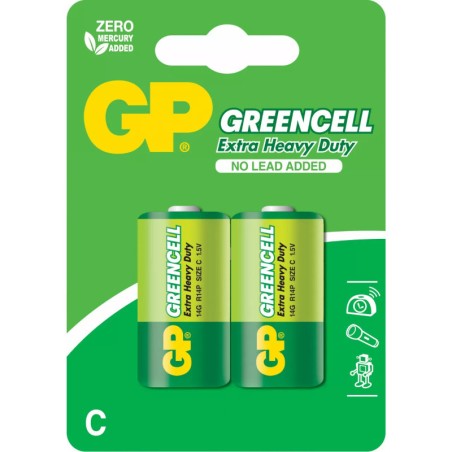 Baterie GP Batteries, Greencell C (R14) 1.5V carbon zinc, blister 2 buc. "GP14G-2UE2" "GPPCC14KC005" (timbru verde 0.20 lei)