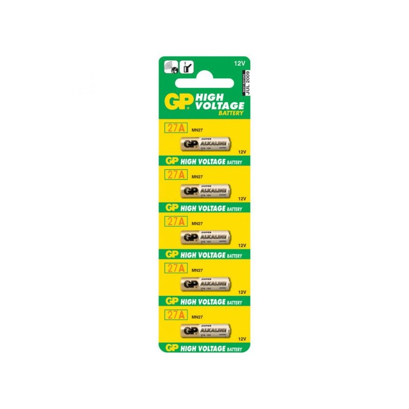 Baterie GP Batteries, Super Alcalina (27A) 12V alcalina, blister 5 buc. "GP27AF-2C5" "GPPBA27AF002" (timbru verde 0.4 lei)