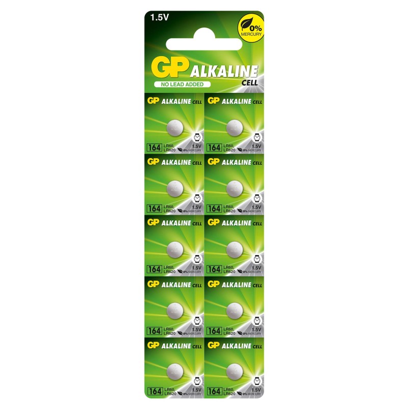 Baterie GP Batteries, butoni (AG1/LR60/LR620) 1.5V alcalina, blister 10 buc. "GP164F-2C10" "GPPBA164F004" (timbru verde 0.1 lei)