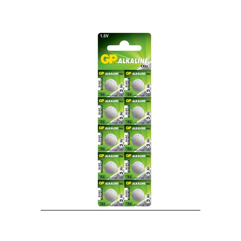Baterie GP Batteries, butoni (AG12/LR43) 1.5V alcalina, blister 10 buc. "GP186F-2C10" "GPPBA186F004" - 645265 (timbru verde 0.1 