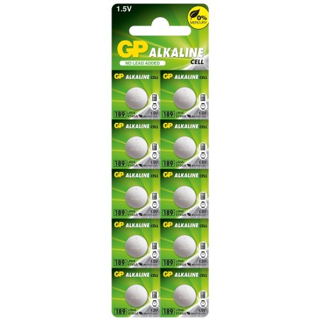 Baterie GP Batteries, butoni (AG10/LR54) 1.5V alcalina, blister 10 buc. "GP189F-2C10" "GPPBA189F007" (timbru verde 0.1 lei)