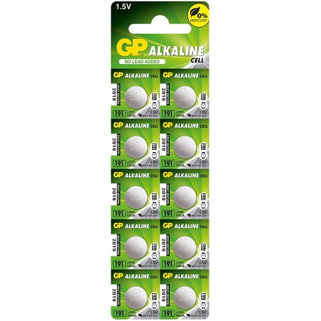 Baterie GP Batteries, butoni (AG8/LR55) 1.5V alcalina, blister 10 buc. "GP191F-2C10" "GPPBA191F004" - 645264 (timbru verde 0.1 l