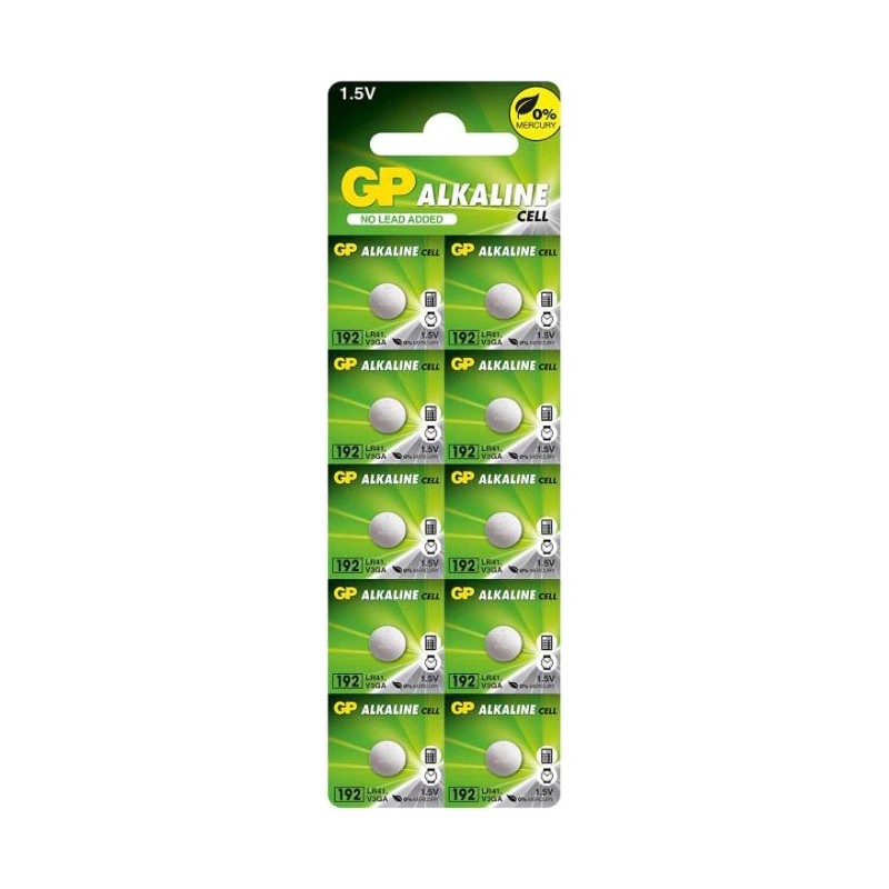 Baterie GP Batteries, butoni (AG3/LR41) 1.5V alcalina, blister 10 buc. "GP192F-2C10" "GPPBA192F005" (timbru verde 0.1 lei)