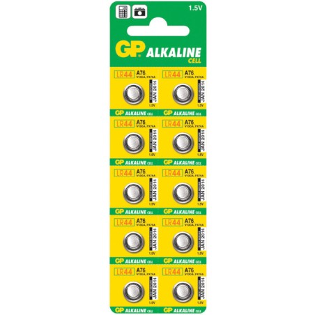 Baterie GP Batteries, butoni (AG13/LR44) 1.5V alcalina, blister 10 buc. "GPA76F-2C10" "GPPBAA76F012" - 306305 (timbru verde 0.1 