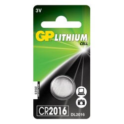 Baterie GP Batteries, butoni (CR2016) 3V lithium, blister 1 buc. "GPCR2016-2CPU1" "GPPBL2016140" (timbru verde 0.01  lei)