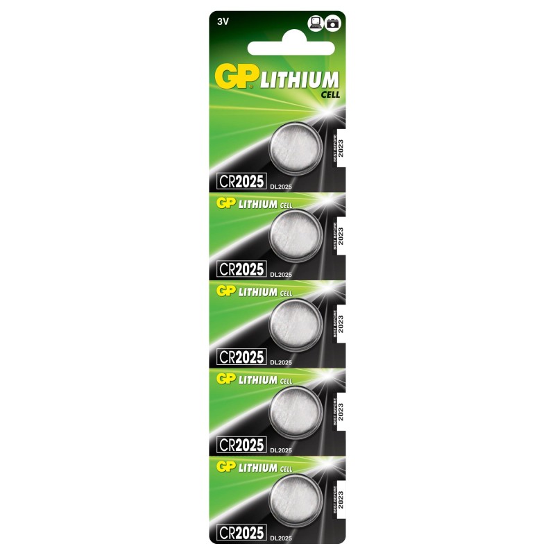 Baterie GP Batteries, butoni (CR2025) 3V lithium, blister 5 buc. "GPCR2025-2CPU5" "GPPBL2025155" (timbru verde 0.05 lei)