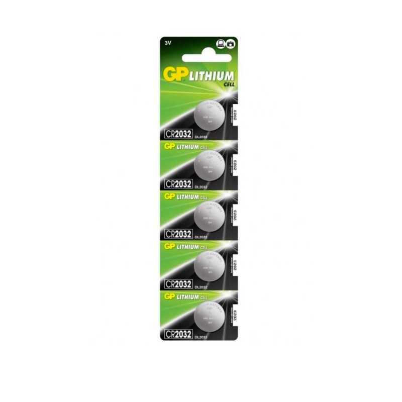 Baterie GP Batteries, butoni (CR2032) 3V lithium, blister 5 buc. "GPCR2032-2CPU5" "GPPBL2032188" (timbru verde 0.05 lei)