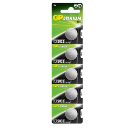 Baterie GP Batteries, butoni (CR2032) 3V lithium, blister 5 buc. "GPCR2032-2CPU5" "GPPBL2032188" (timbru verde 0.05 lei)