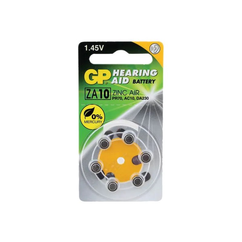 Baterie GP Batteries, aparat auditiv (ZA10) 1.45V zinc-aer, blister 6 buc. ZA10F-ELTD6, "GPPBZZ10F008" (timbru verde 0.06 lei)