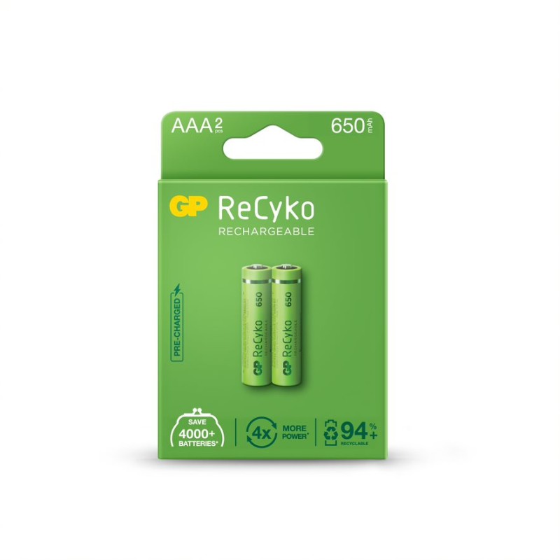 Acumulatori GP Batteries, ReCyco 650mAh AAA (LR03) 1.2V NiMH, paper box 2 buc. 65AAAHCE-EB2 , "GPRHCH63E023" (timbru verde 0.16 