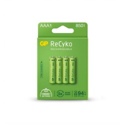 Acumulatori GP Batteries, ReCyco 850mAh AAA (LR03) 1.2V NiMH, paper box 4 buc. 85AAAHCE-EB4, "GPRHCH83E016" (timbru verde 0.32 l