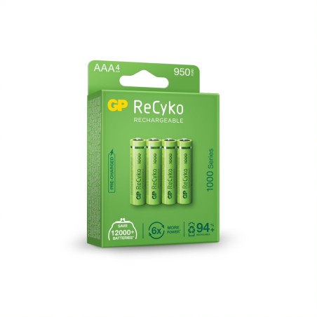 Acumulatori GP Batteries, ReCyco 1000mAh AAA (LR03) 1.2V NiMH, paper box 4 buc. "100AAAHCE-EB4" "GPRHC103E019" (timbru verde 0.3