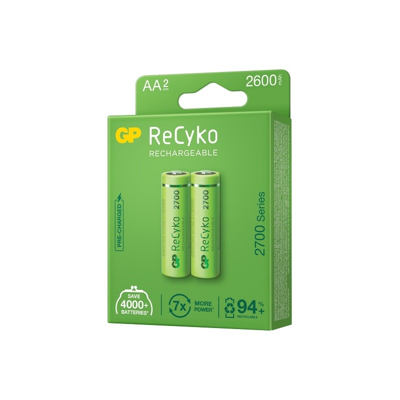 Acumulatori GP Batteries, ReCyco 2600mAh AA (LR6) 1.2V NiMH, paper box 2 buc. 270AAHCE-EB2, "GPRHC272E022" (timbru verde 0.16 le