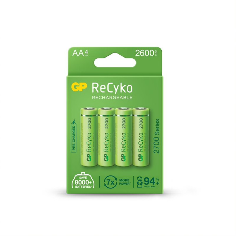 Acumulatori GP Batteries, ReCyco 2600mAh AA (LR6) 1.2V NiMH, paper box 4 buc. 270AAHCE-EB4 , "GPRHC272E020" (timbru verde 0.32 l