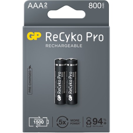 Acumulatori GP Batteries, ReCyco Pro 850mAh AAA (R03) 1.2V NiMH, paper box 2 buc. 85AAAHCB-EB2, "GPRHCH83B225" (timbru verde 0.1
