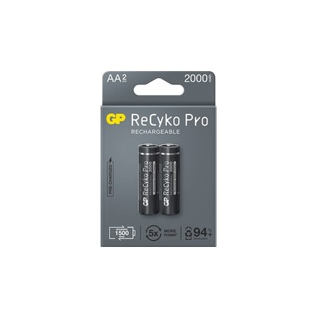 Acumulatori GP Batteries, ReCyco Pro 2100mAh AA (R6) 1.2V NiMH, paper box 2 buc. 210AAHCB-EB2, "GPRHC212B335" (timbru verde 0.16