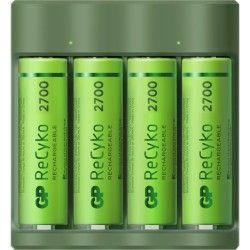 Incarcator GP Batteries, ReCyko compatibil NiMH (AA/AAA), include 4 x 2600 mAh AA (R6), wall charger, 2 LED-uri indicare incarca