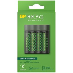 Incarcator GP Batteries, Recyko compatibil NiMH (AA/AAA), include 4 x 2700 mAh AA (R6), incarcare USB, 4 LED-uri indicare incarc