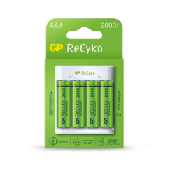 Incarcator GP Batteries, Recyko compatibil NiMH (AA/AAA), include 4 x 2100 mAh AA (R6), incarcare USB, 2 LED-uri indicare incarc