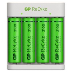 Incarcator GP Batteries, Recyko compatibil NiMH (AA/AAA), include 4 x 2100 mAh AA (R6), incarcare USB, 2 LED-uri indicare incarc