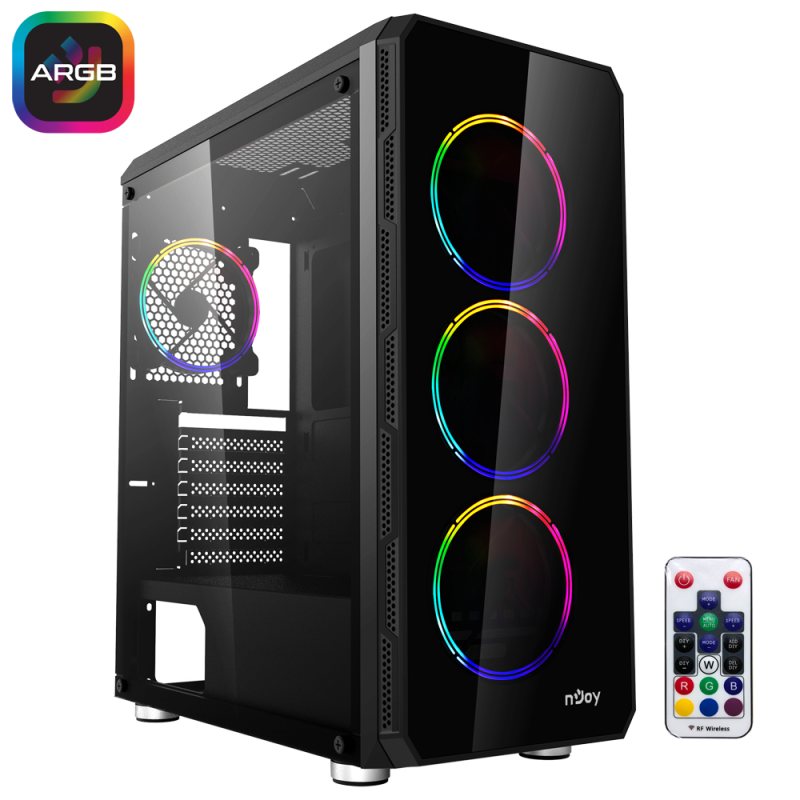CARCASA NJOY Middle Tower,ATX, "ACRUX", fara sursa,sticla securizata,fanx4,USB 2.0x1,USB 3.0x2,Jack 3.5mmx2, mesh,fan ctr (inclu