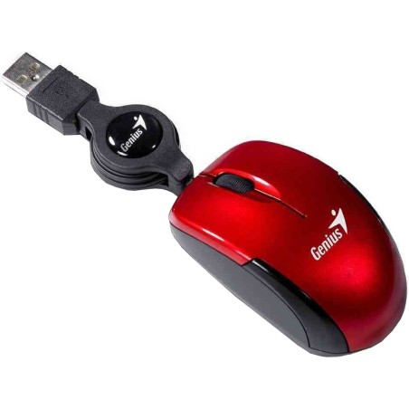 MOUSE Genius, "Micro Traveler V2", PC sau NB, cu fir, USB, optic, 1200 dpi, butoane/scroll 3/1, , rosu, "31010125103" (timbru ve