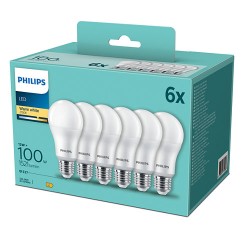 SET 6 becuri LED Philips, soclu E27, putere 13W, forma clasic, lumina alb calda, alimentare 220 - 240 V, "000008718699775568" (t