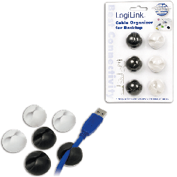 Set organizator cabluri Logilink, tip clip, 6 buc, negru/alb, autoadeziv "KAB0009"