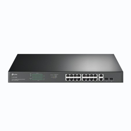 SWITCH TP-LINK  16 porturi Gigabit  POE+ 250W total power, 2× combo gigabit SFP, 2× gigabit non-PoE RJ45, carcasa metal "TL-SG12