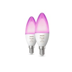 SET 2 becuri smart LED Philips, soclu E14, putere 5.3W, forma lumanare, lumina multicolora, alimentare 220 - 240 V, "00000871869