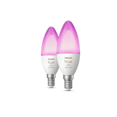 SET 2 becuri smart LED Philips, soclu E14, putere 5.3W, forma lumanare, lumina multicolora, alimentare 220 - 240 V, "00000871869
