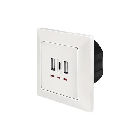 PRIZA LOGILINK, de perete, 2 x USB-A 5V/2.4A, 1 x USB-C 5V/3A, ingropata, martori LED, alb, "PA0254" (timbru verde 0.18 lei)