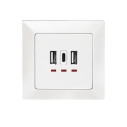 PRIZA LOGILINK, de perete, 2 x USB-A 5V/2.4A, 1 x USB-C 5V/3A, ingropata, martori LED, alb, "PA0254" (timbru verde 0.18 lei)