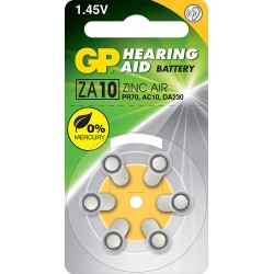 Baterie GP Batteries, aparat auditiv (ZA10) 1.45V zinc-aer, blister 6 buc. "GPZA10F-9D6" "GPPBZZ10F000" (timbru verde 0.06 lei)