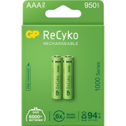Acumulatori GP Batteries, ReCyko 1000mAh AAA (LR03) 1.2V NiMH, paper box 2 buc. "GP100AAAHCE-2EB2" "GPRHC103E000" (timbru verde 